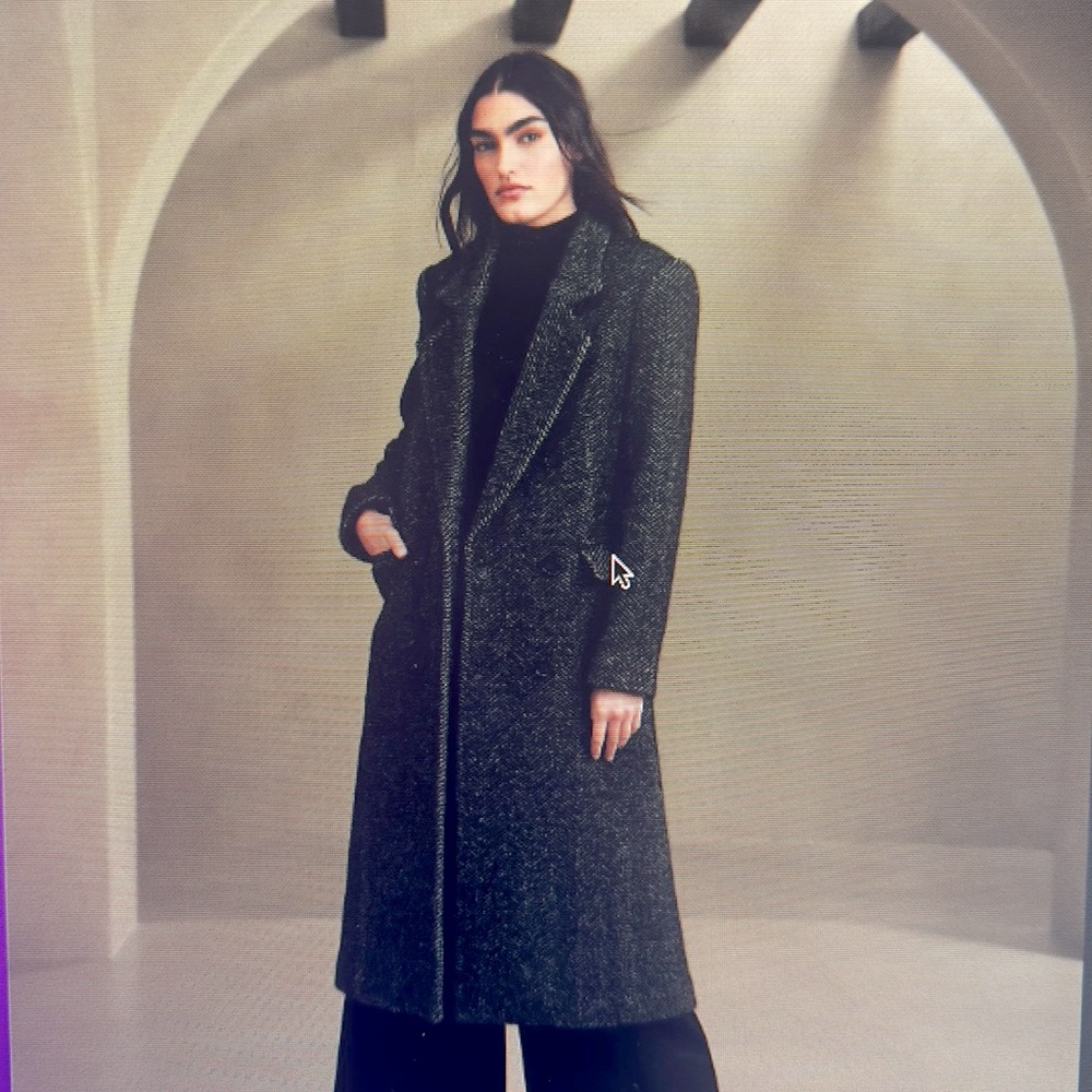 Banana Republic Cortazar Herringbone Coat - L - Grey/Black